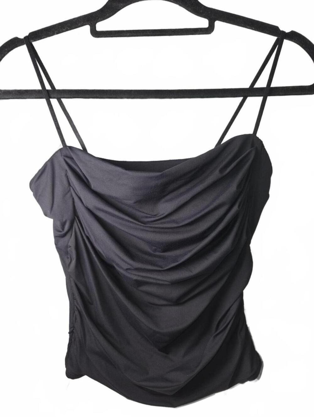 Black Ruched Spaghetti Strap Tank Top